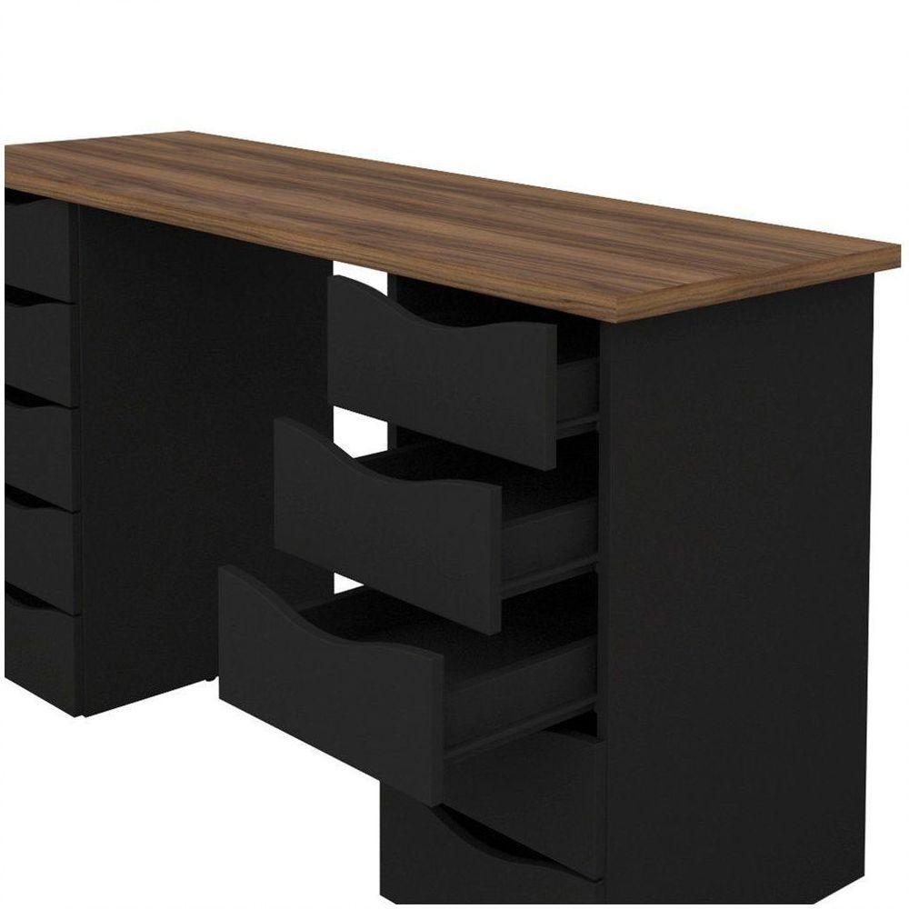 Mesa Computador Escrivaninha Due Web 10 Gavetas Nogal Preto - 9