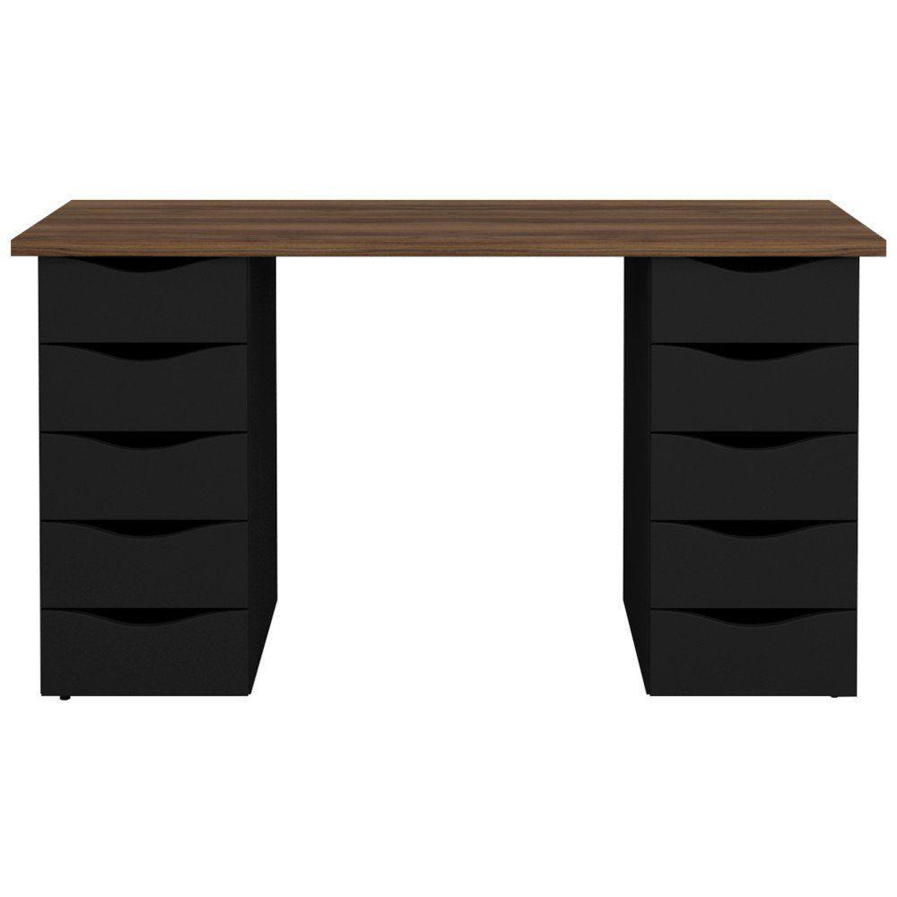 Mesa Computador Escrivaninha Due Web 10 Gavetas Nogal Preto - 10