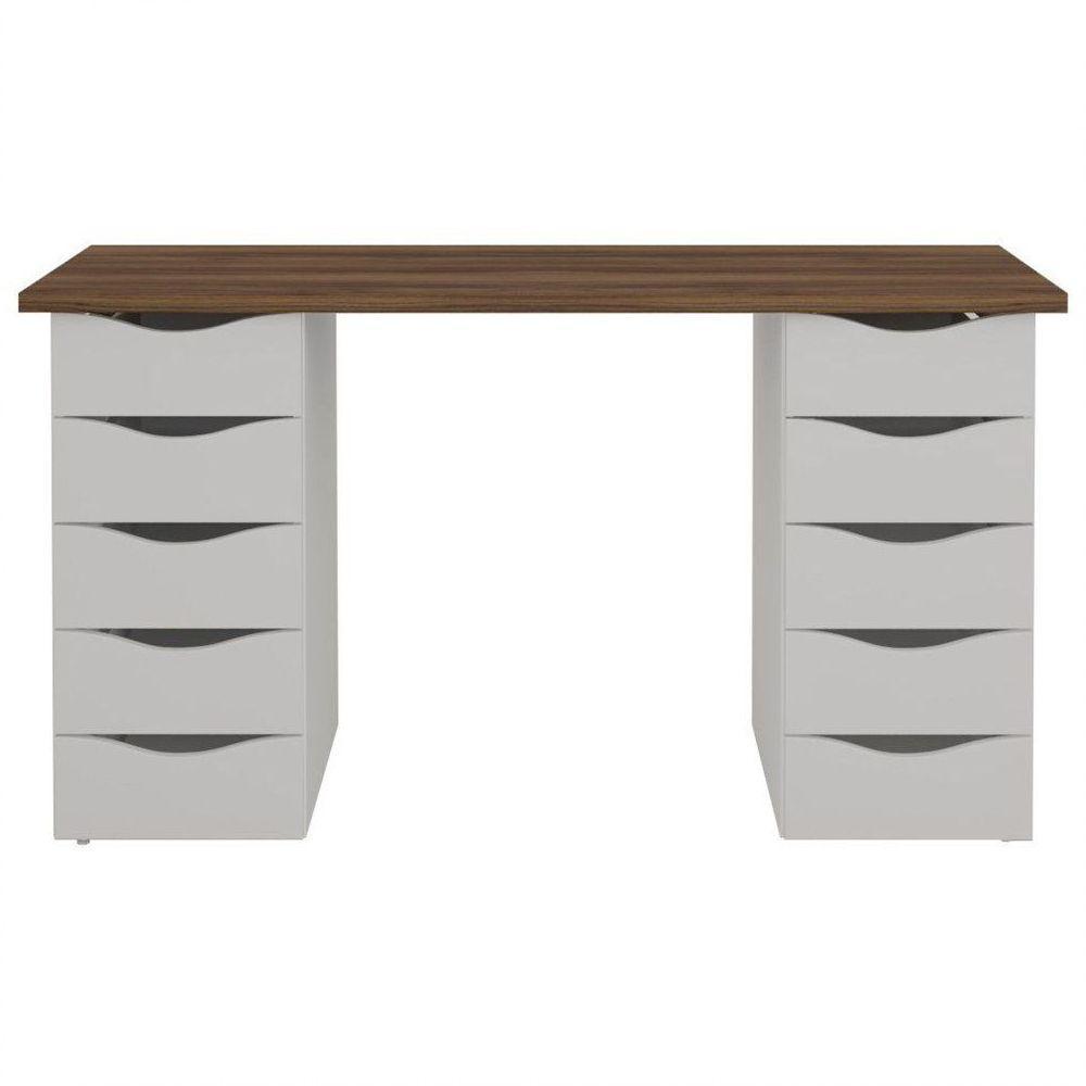 Mesa Computador Escrivaninha Due Web 10 Gavetas Nogal Branco - 6