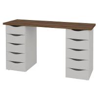 Mesa Computador Escrivaninha Due Web 10 Gavetas Nogal Branco - 1