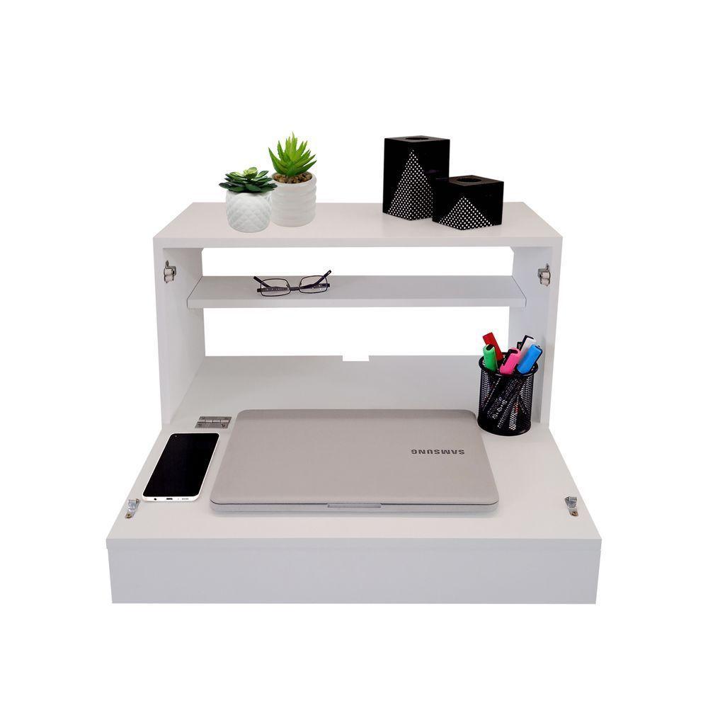 Escrivaninha Suspensa Bancada Compacta Com Gaveta Mesa Para Notebook Branco Laca - 2