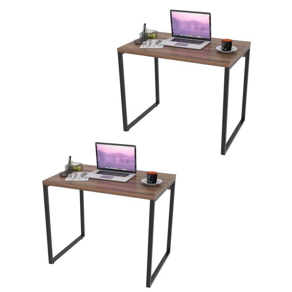 Kit 2 Mesas De Escritório Office 90Cm Estilo Industrial Prisma C08 Nogal - Mpozenato - 1