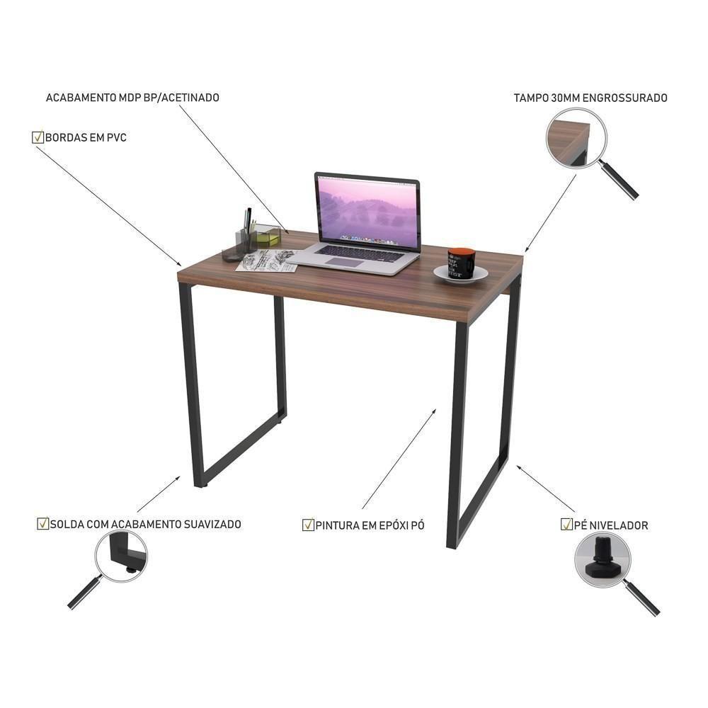Kit 2 Mesas De Escritório Office 90Cm Estilo Industrial Prisma C08 Nogal - Mpozenato - 3