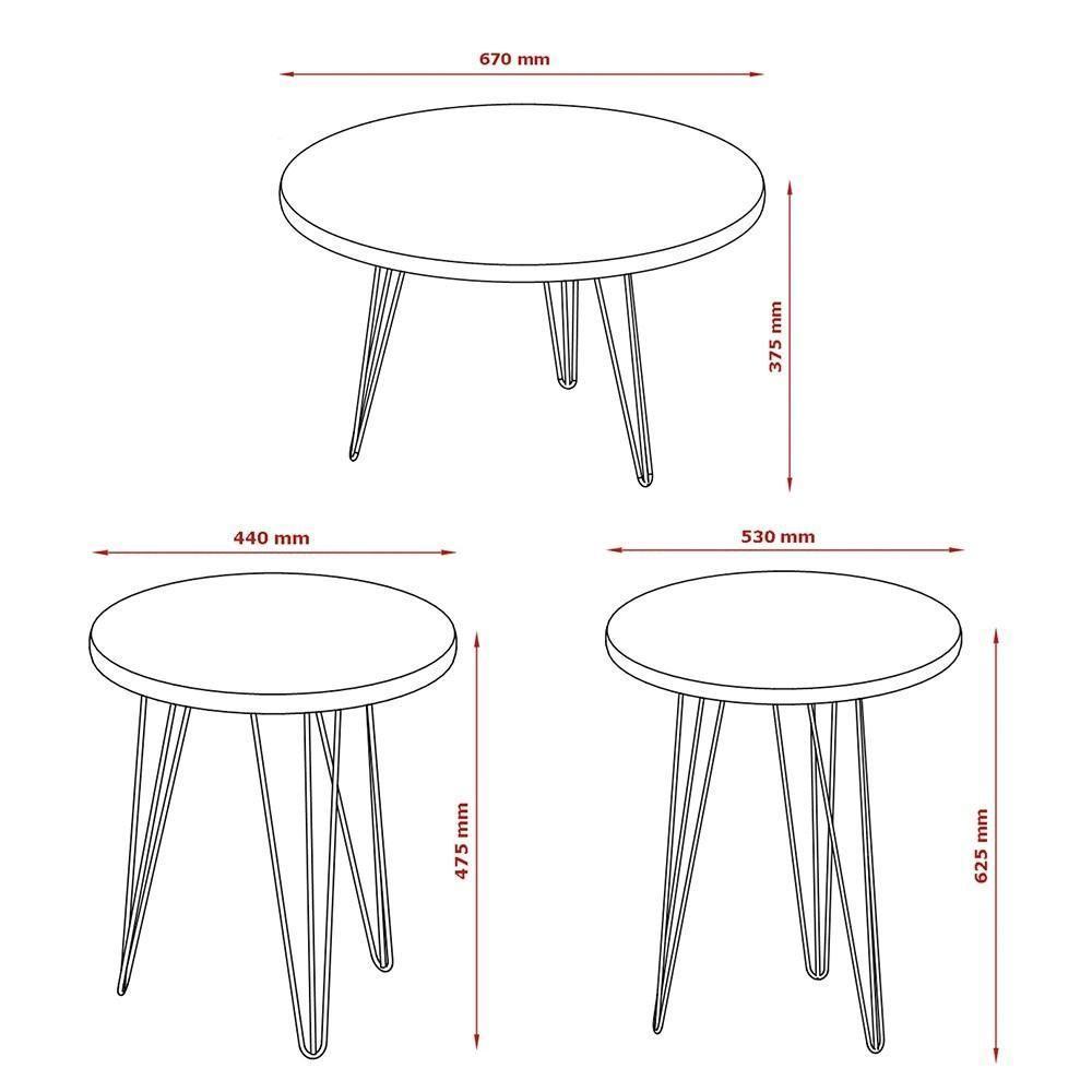 Conjunto Mesas De Centro Redondas Evolution Base Aço Off White - 2