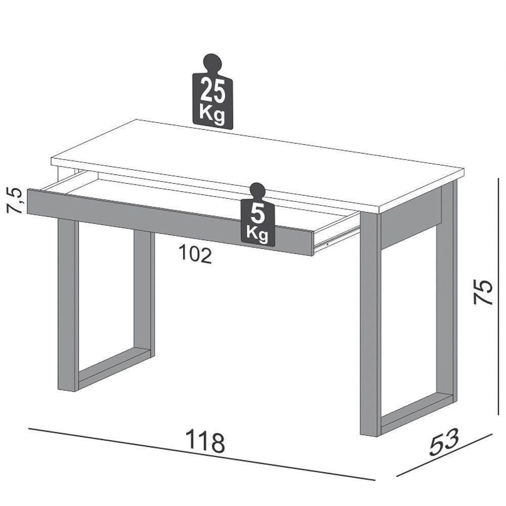 Mesa Escritório Estilo Industrial 1 Gaveta F24 Freijó/Preto Fosco - 2
