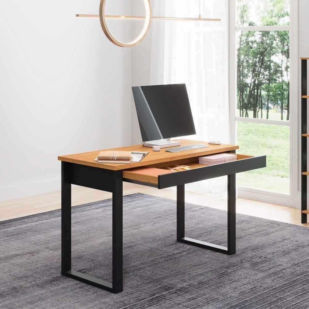Mesa Escritório Estilo Industrial 1 Gaveta F24 Freijó/Preto Fosco - 5