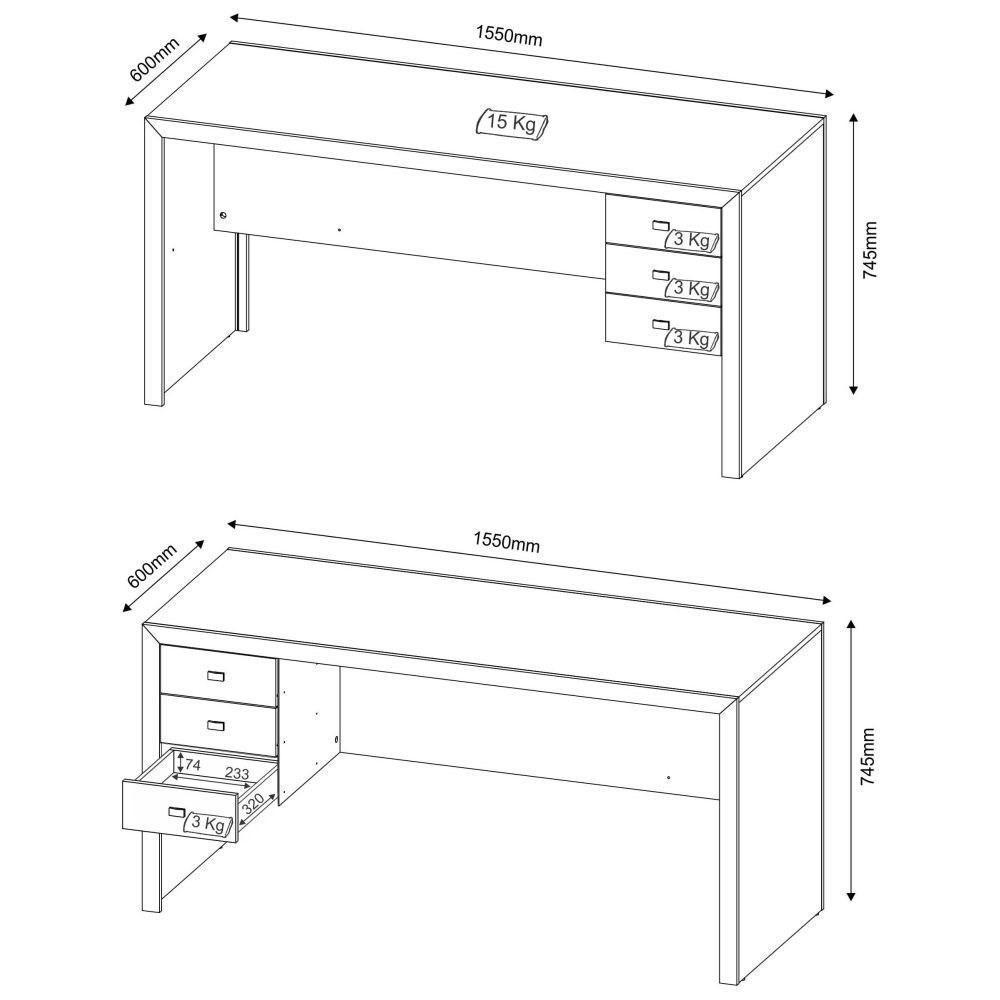 Mesa Com 03 Gavetas Para Home Office Me4113 Nogal - Tecno Mobili - 3