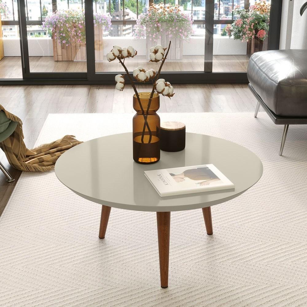 Conjunto Mesas De Centro Redondas Pés Madeira Luna Off White - 3