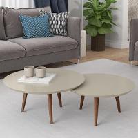 Conjunto Mesas De Centro Redondas Pés Madeira Luna Off White - 4