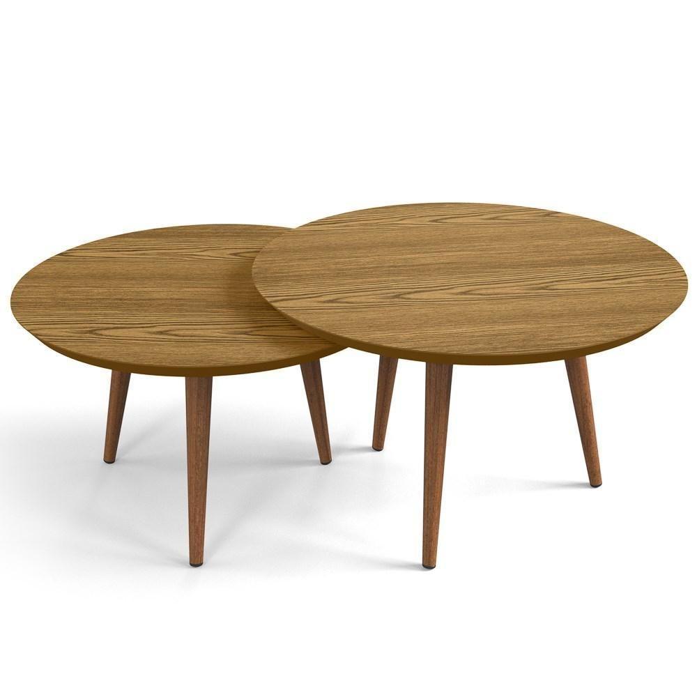 Conjunto Mesas De Centro Redondas Pés Madeira Luna Cumarú - 1