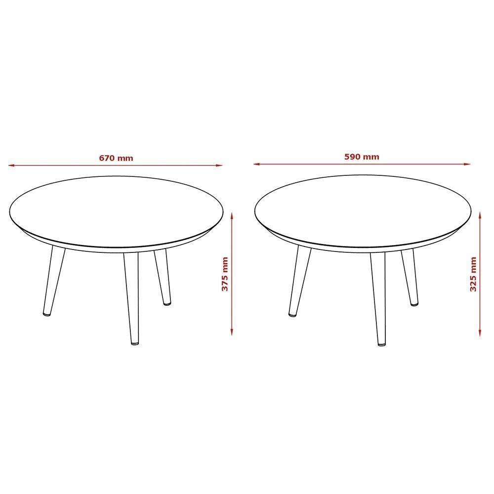 Conjunto Mesas De Centro Redondas Pés Madeira Luna Cumarú - 2