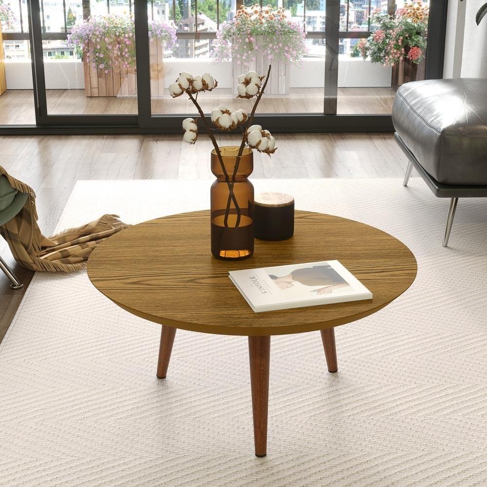 Conjunto Mesas De Centro Redondas Pés Madeira Luna Cumarú - 4