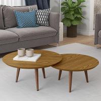 Conjunto Mesas De Centro Redondas Pés Madeira Luna Cumarú - 5