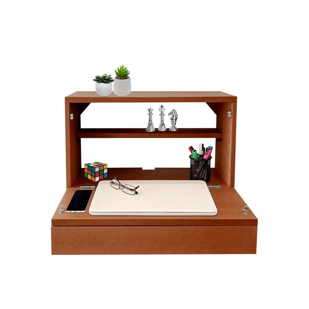 Escrivaninha Suspensa Bancada Compacta Com Gaveta Mesa Para Notebook Madeira Natural Curupixa - 2