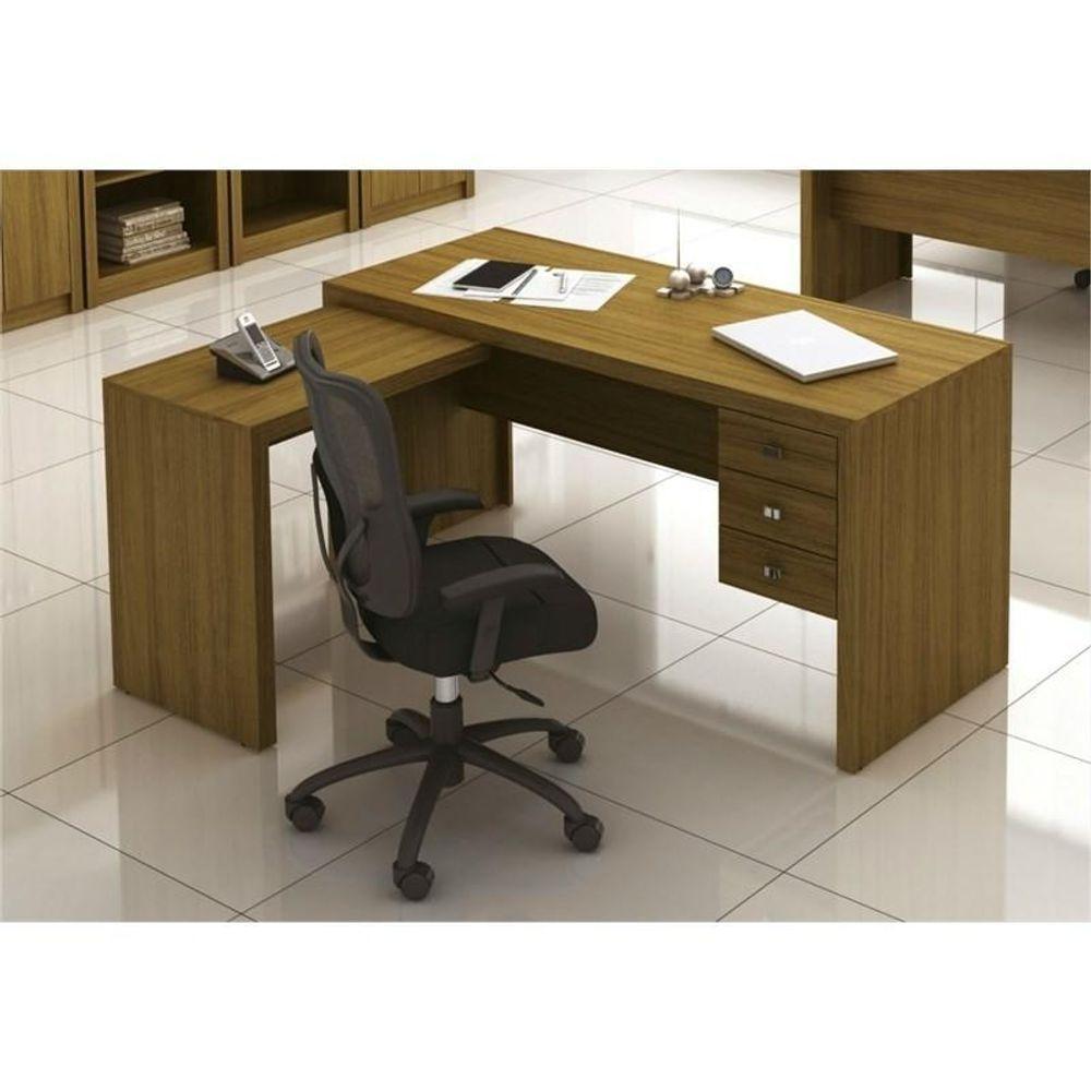 Mesa Para Home Office Com 03 Gavetas Amêndoa -Tecno Mobili - 1