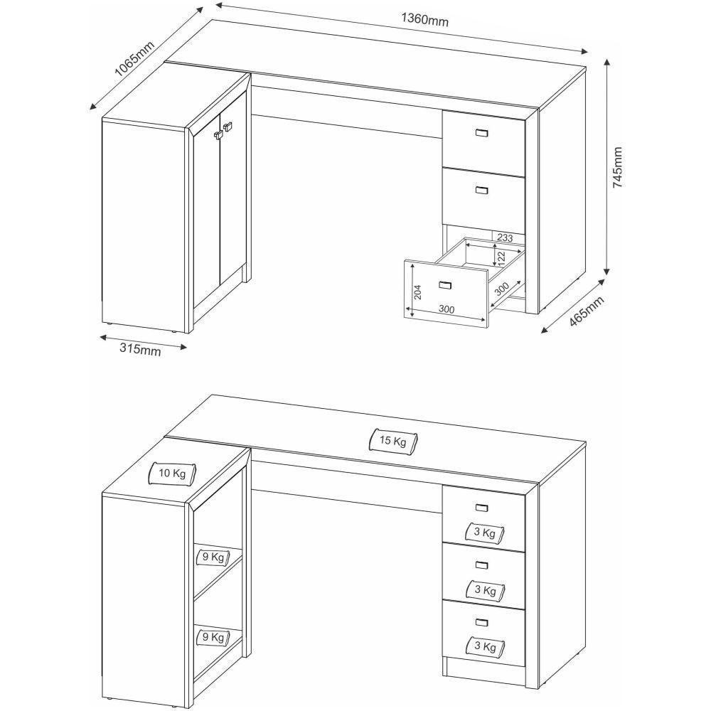 Mesa Para Home Office Com Gavetas E 2 Portas Nogal - Tecno Mobili - 3