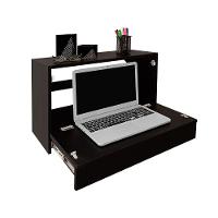 Escrivaninha Suspensa Bancada Compacta Com Gaveta Mesa Para Notebook Preto Laca - 1
