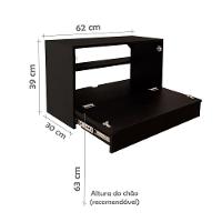 Escrivaninha Suspensa Bancada Compacta Com Gaveta Mesa Para Notebook Preto Laca