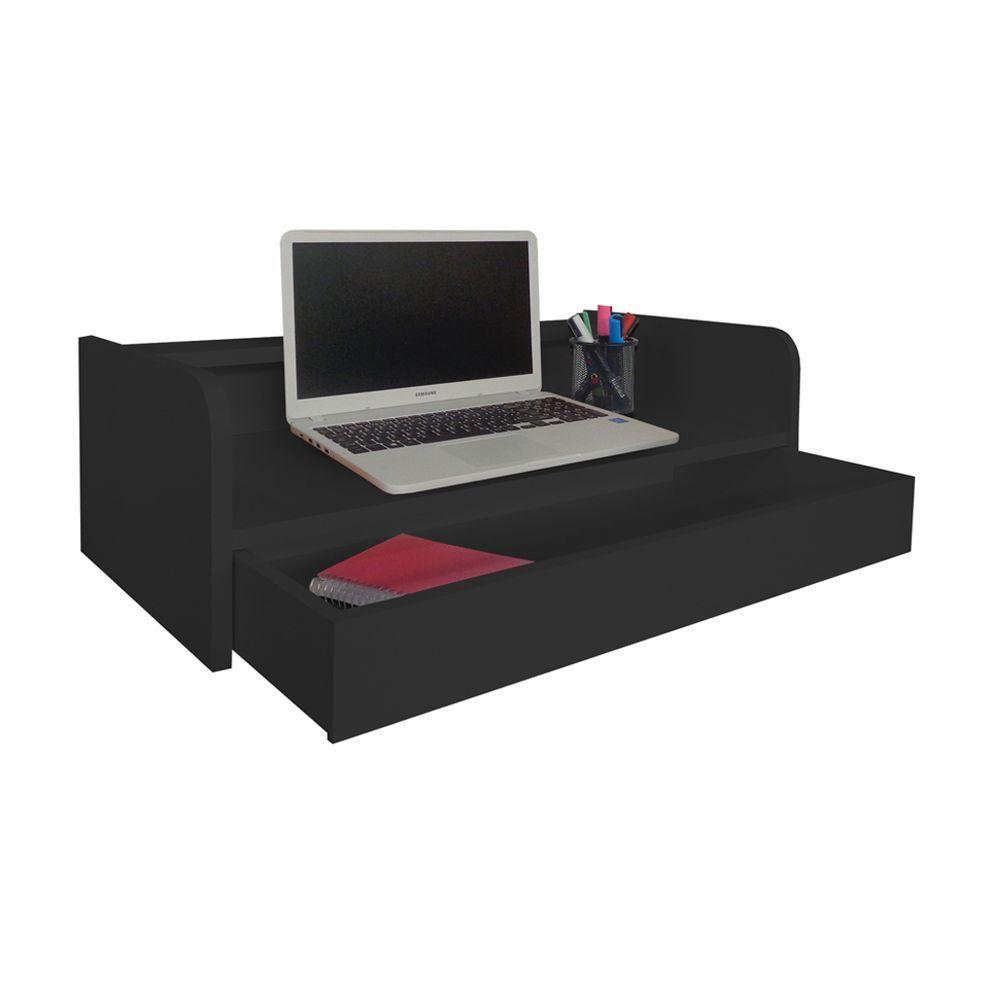 Escrivaninha Suspensa Bancada Com Gaveta Mesa Notebook Preto - 3