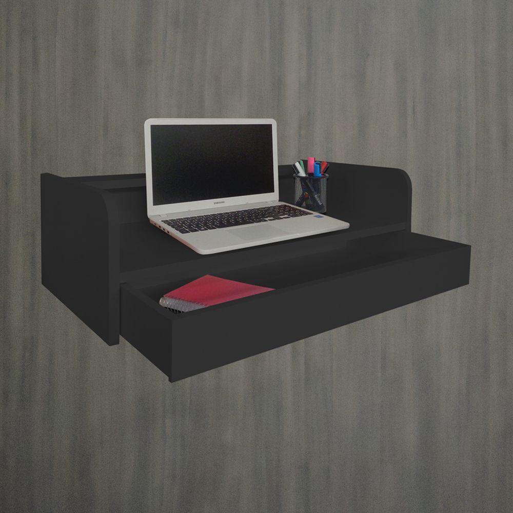 Escrivaninha Suspensa Bancada Com Gaveta Mesa Notebook Preto - 4