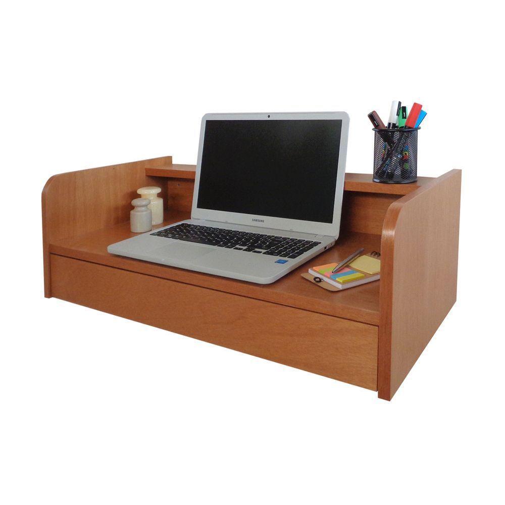 Escrivaninha Suspensa Bancada Com Gaveta Mesa Notebook Madeira Natural - 1
