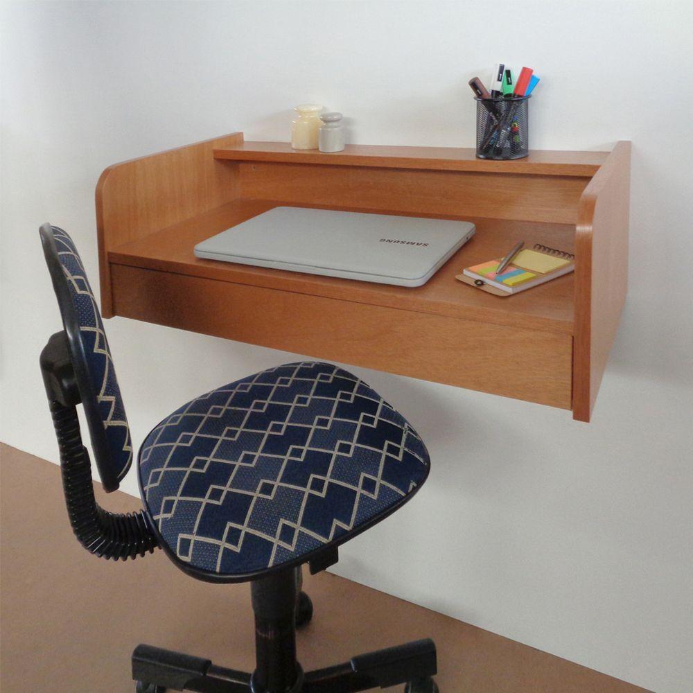 Escrivaninha Suspensa Bancada Com Gaveta Mesa Notebook Madeira Natural - 3