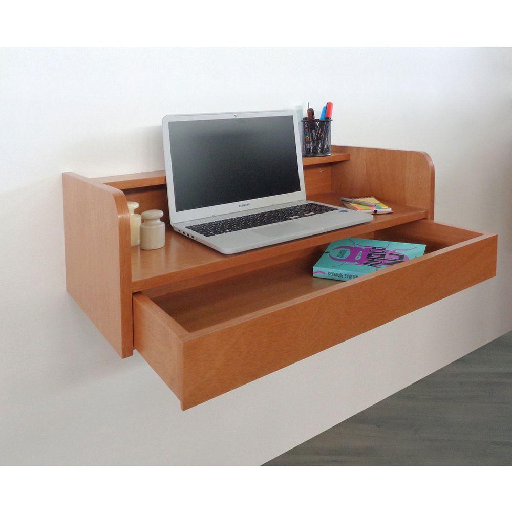 Escrivaninha Suspensa Bancada Com Gaveta Mesa Notebook Madeira Natural - 4