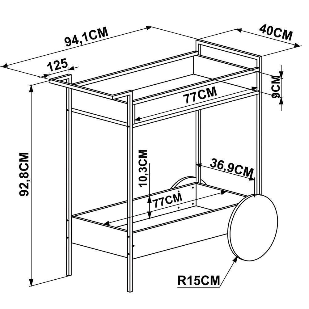 Carrinho Bar 2 Caixas Com Rodízios Estilo Industrial Steel Quadra Vermont Base Preta - Artesano - 2