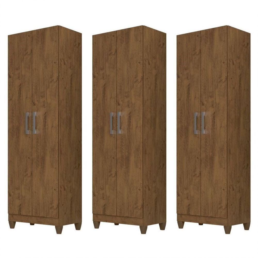 Kit 3 Armários Organizadores Multi Íris 2 Portas Castanho Wood - Moval - 1