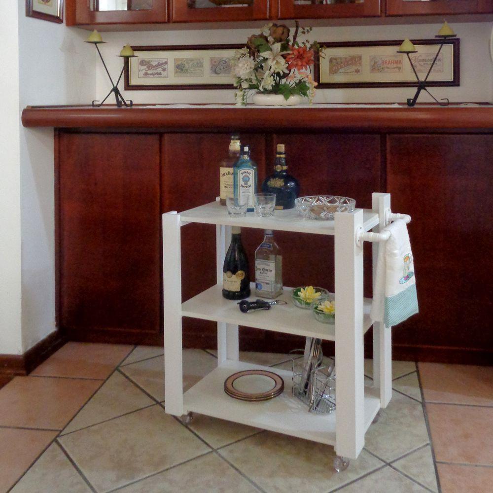 Carrinho Bar Adega Mesa Auxiliar De Apoio Churrasqueira Cozinha Sala Multiuso Branco - 1