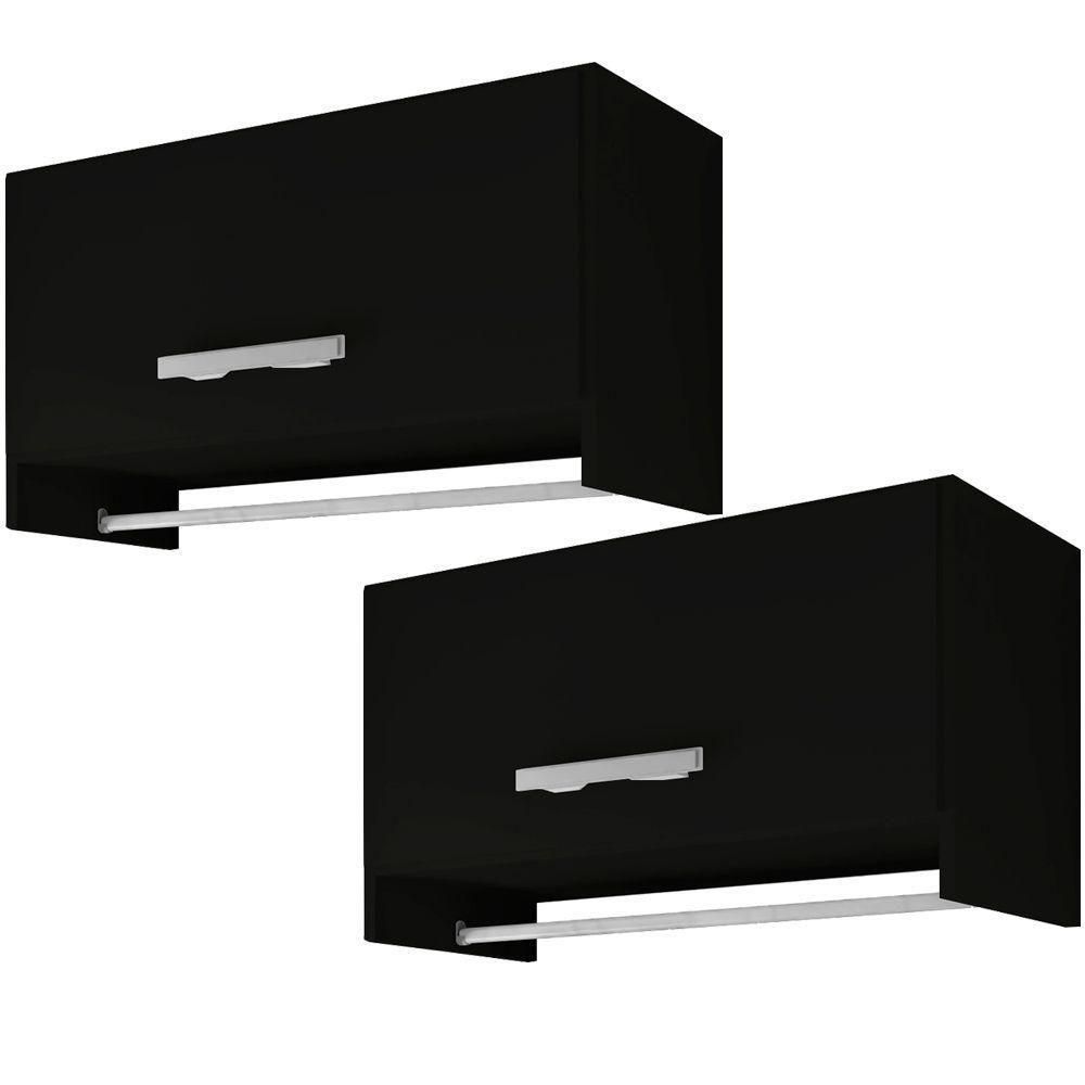 Kit 02 Armários Multiuso Aéreo Cabideiro Grécia L03 Preto - 1