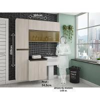 Armário De Lavanderia 3 Pçs Com Tampo E Vidro Pérola Móveis Branco Polar Com Legno Crema E Preto - 2