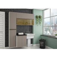 Armário De Lavanderia 3 Pçs Com Tampo Vidro Reflecta Pérola Móveis Branco Polar Com Connect Preto - 1