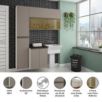 Armário De Lavanderia 3 Pçs Com Tampo Vidro Reflecta Pérola Móveis Branco Polar Com Connect Preto - 2