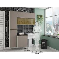 Armário De Lavanderia 3 Pçs Com Tampo Vidro Reflecta Pérola Móveis Branco Polar Com Connect Preto - 4