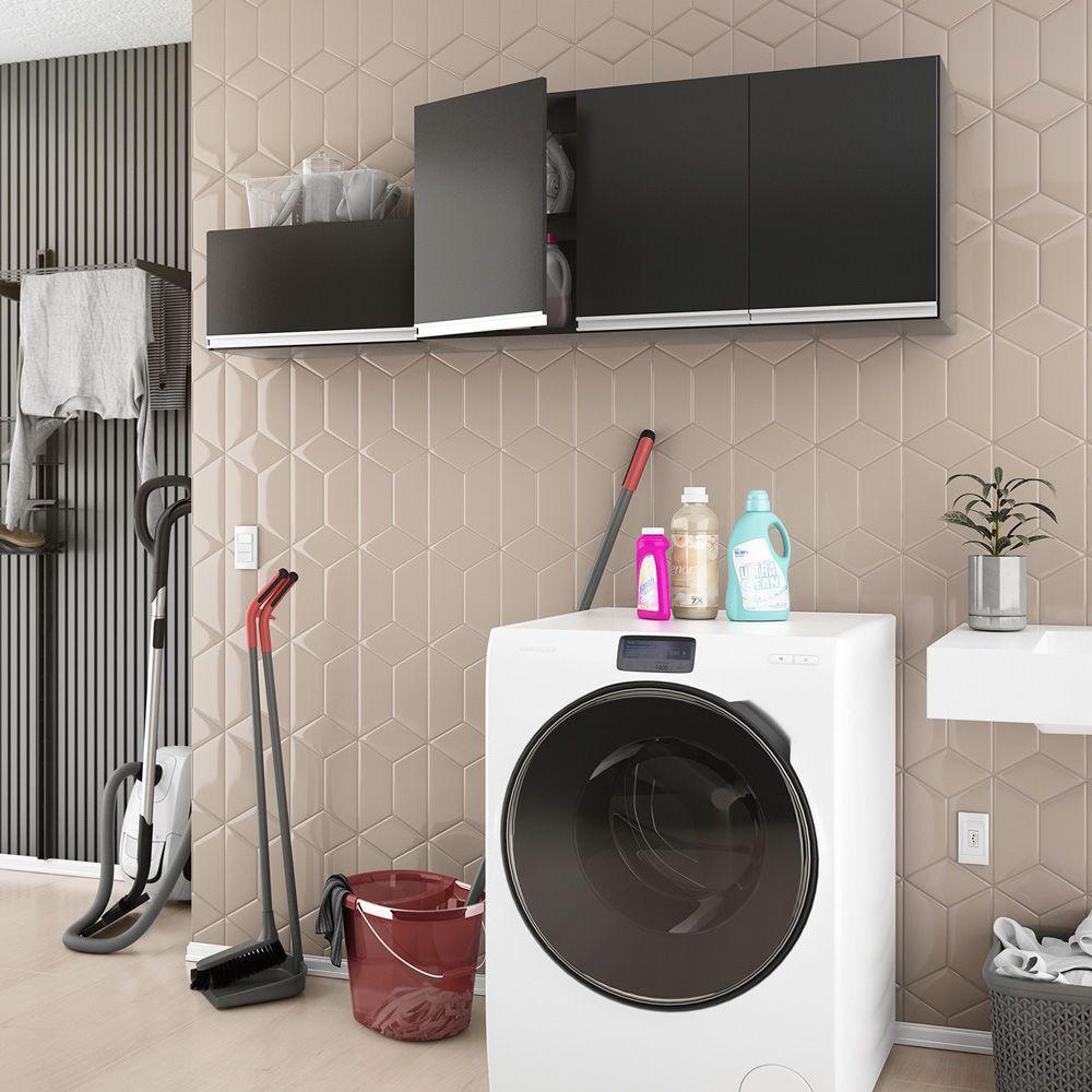 Kit área De Serviço E Lavanderia Com 02 Armários Aéreo 120cm E 60cm 100% Mdf Preto - Abmaza - 3