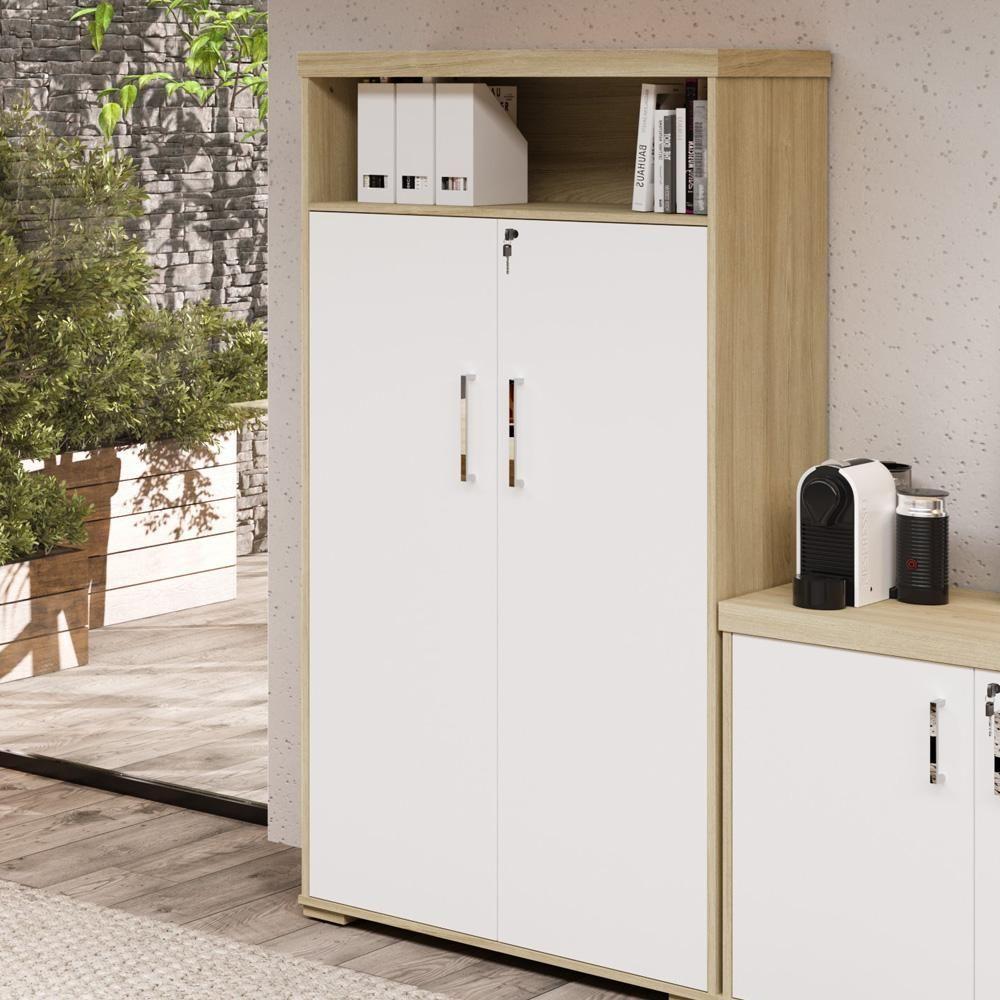 Armário Multiuso Office Com 2 Portas E Nicho Atria Executiva 173cm A02 Carvalho Branco - Lyam Decor - 4