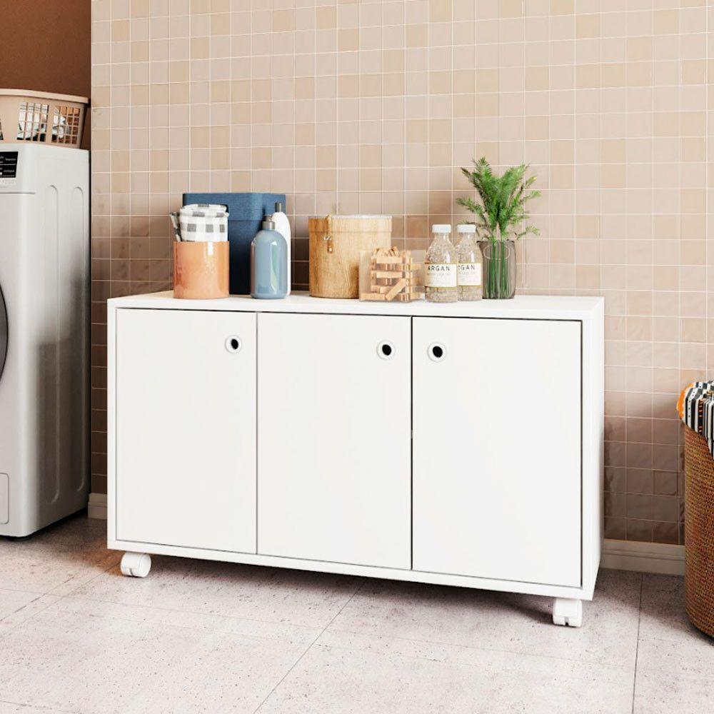Armário Em Mdp Com 3 Portas 1 Prateleira E 4 Pés Com Rodízio Brv Móveis Branco - 2