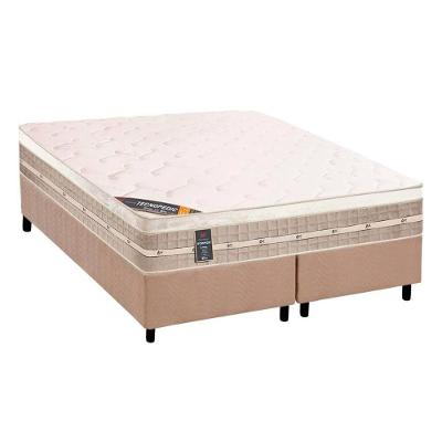 Cama Box King Kit Colchão Molas Bonnel Tecnopedic Premium Suede Bege Castor