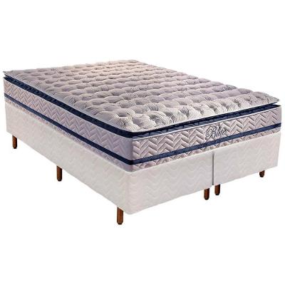 Cama Box King Completa Kit MasterPocket Blue com Colchão Molas Ensacadas Base CRC Rústico White