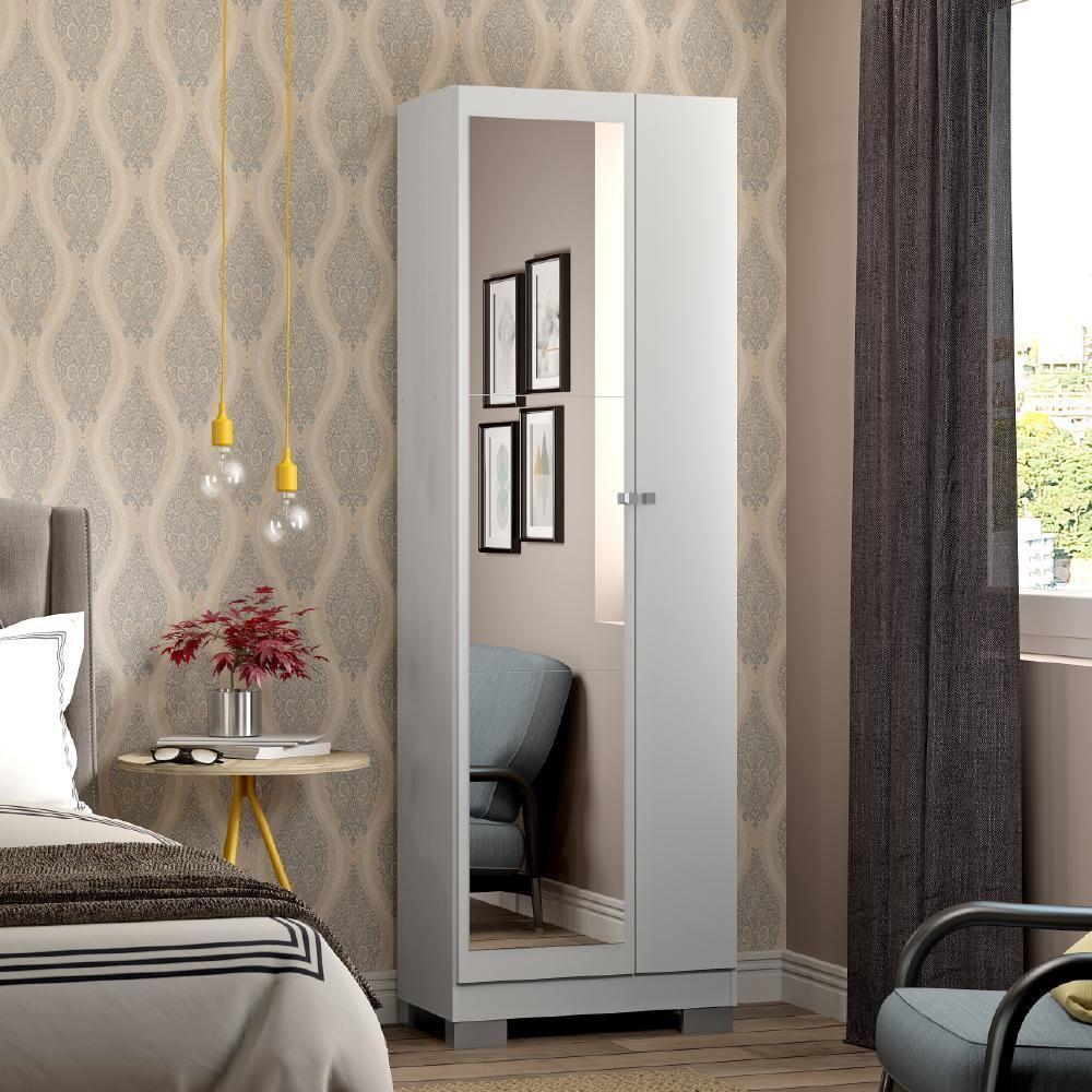 Armário Utilitário Solteiro 2 Portas Espelho Branco Carraro - 1