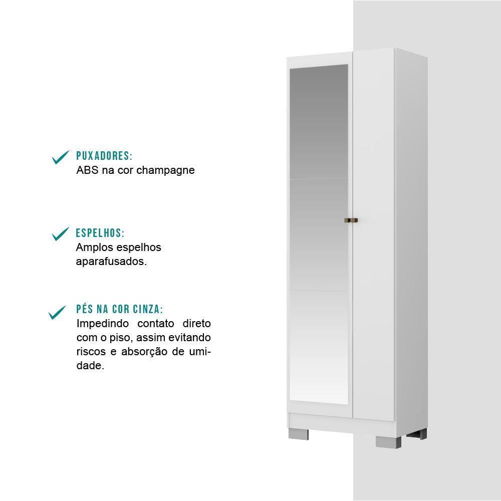 Armário Utilitário Solteiro 2 Portas Espelho Branco Carraro - 6