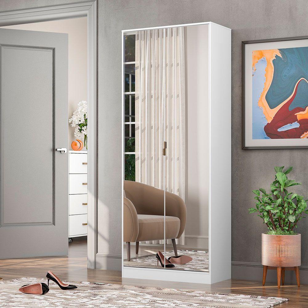 Armário Multiuso Sapateira 2 Portas C/Espelho Grife Branco - 4