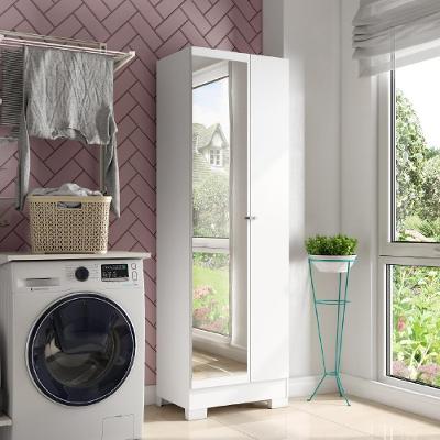 Armário Utilitário Organizador 2 Portas Espelho Branco