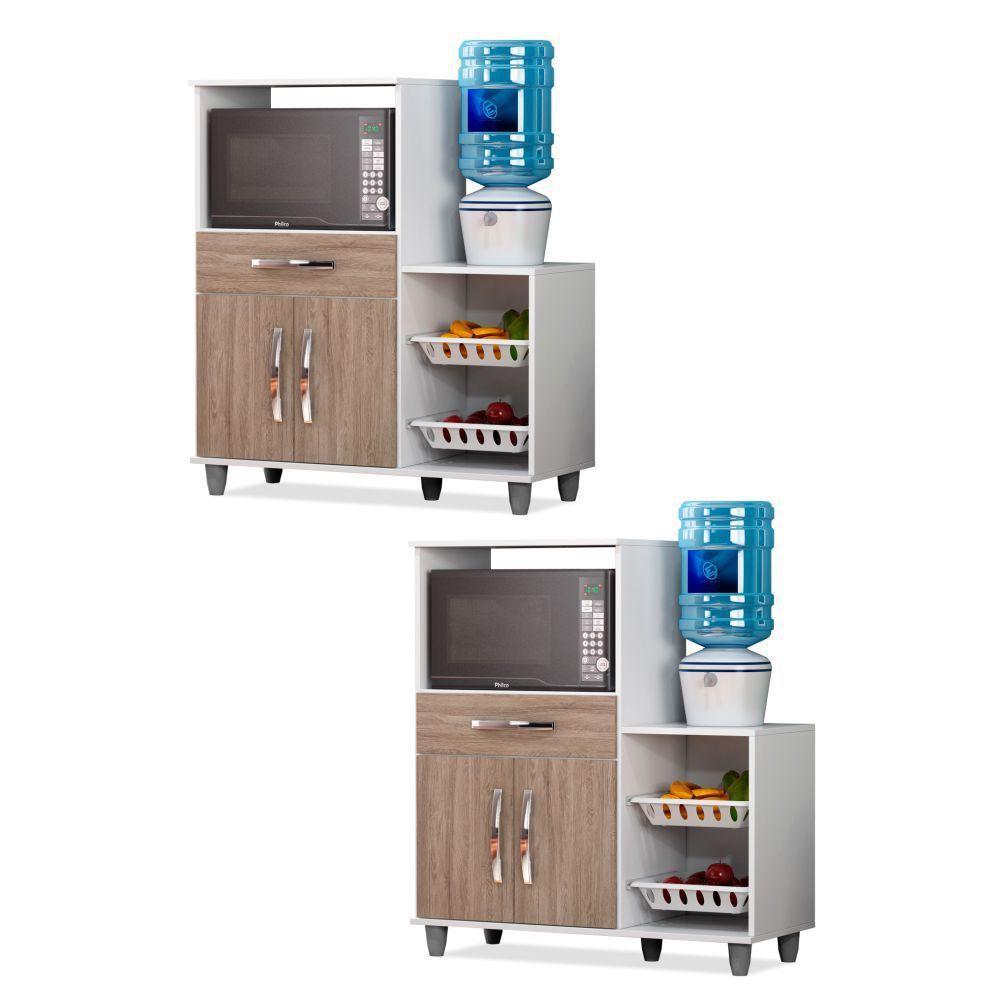 Kit 2 Armários Multiuso Fruteira LumilMóveis Branco/Castanho - 2