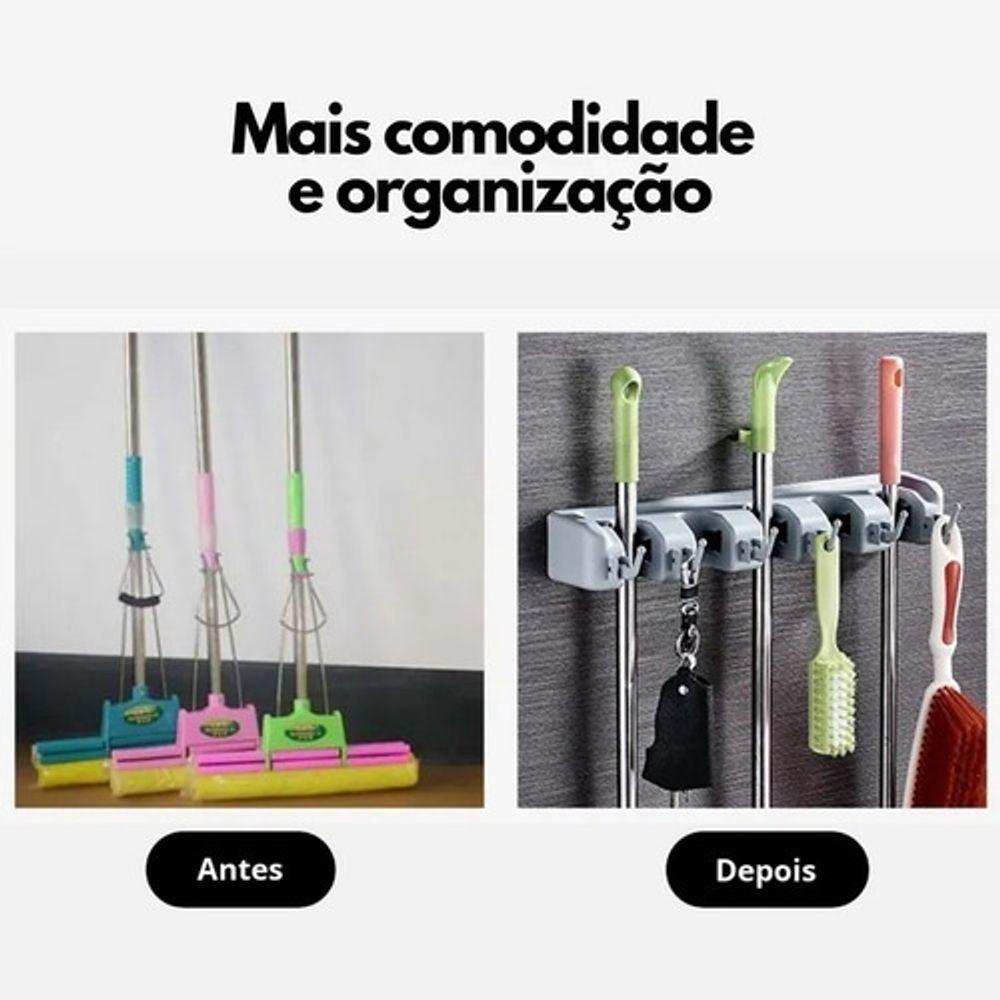 Suporte Multiuso Porta Vassoura Lavanderia Funcional Cabos - 6