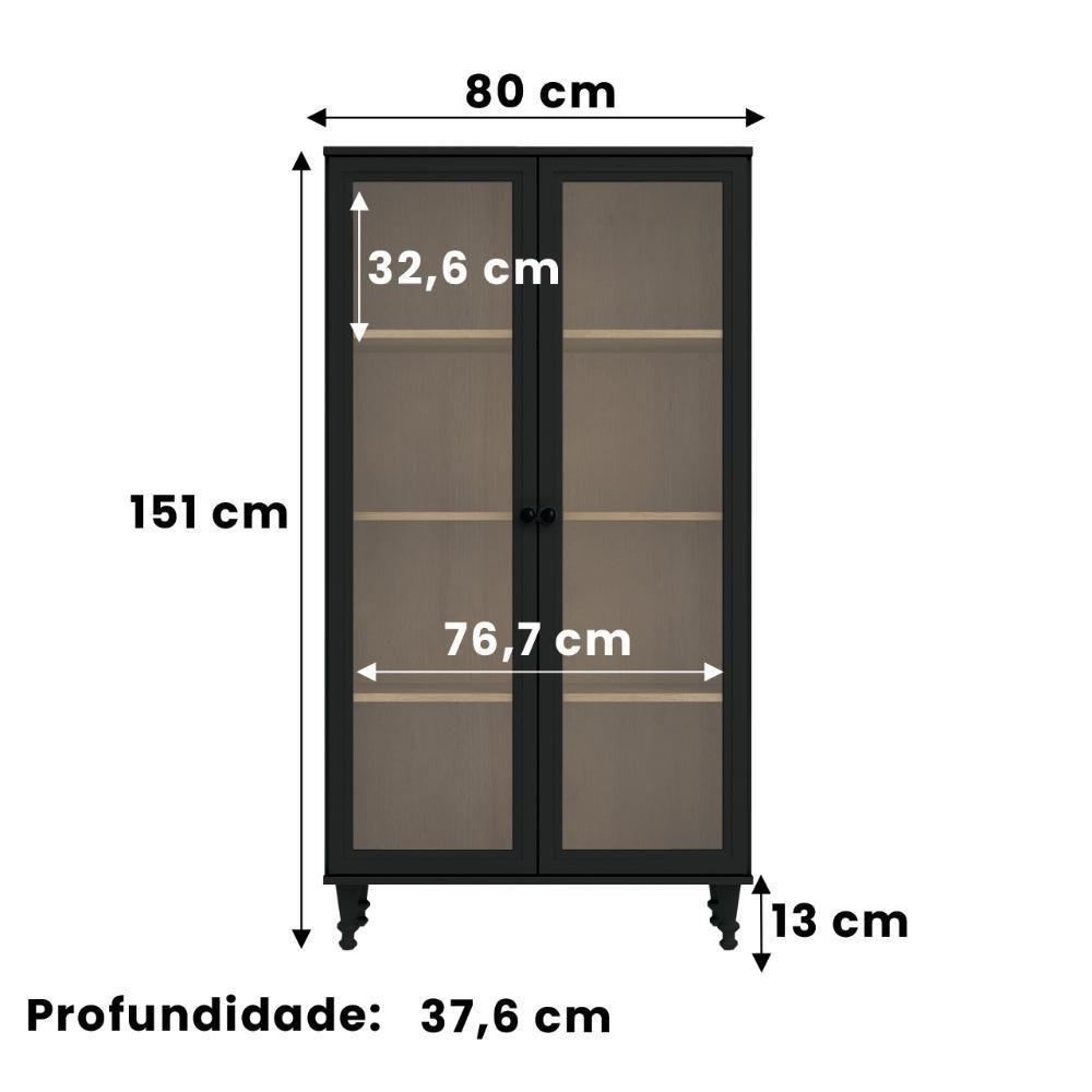 Armário Multiuso 2 Portas De Vidro Ditália E-957 Preto - 4
