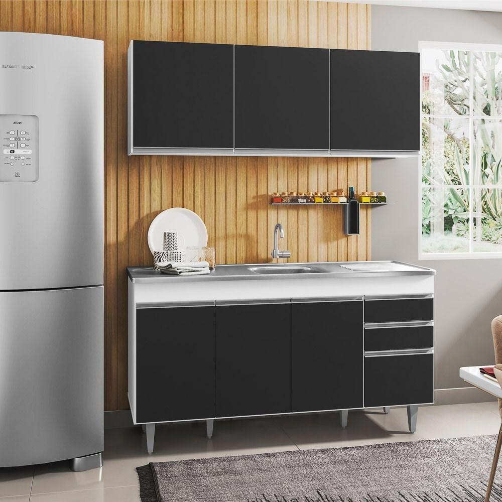 Armário Aéreo E Balcão Gabinete Com Pia Inox 150cm Branco - 5