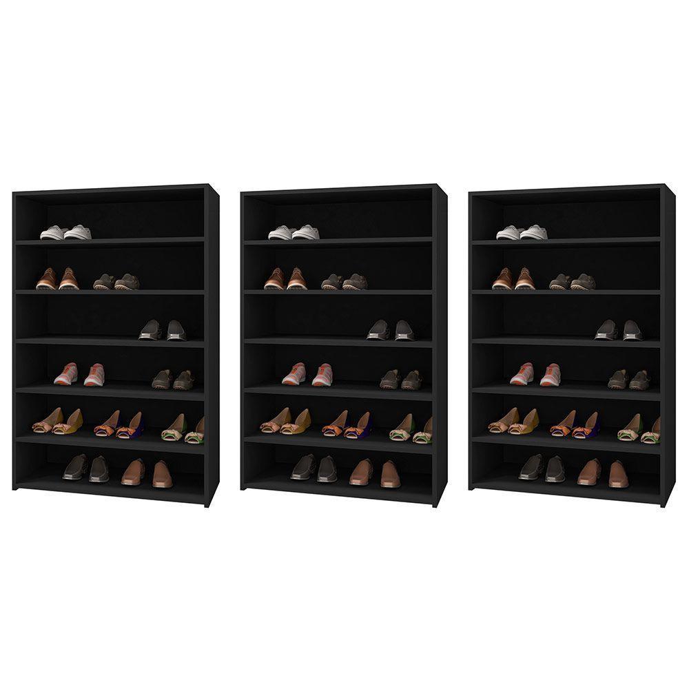 Kit 03 Armários Multiuso Sapateira 5 Prateleiras Preto - 1