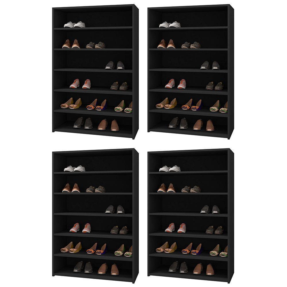 Kit 04 Armários Multiuso Sapateira 5 Prateleiras Preto - 1